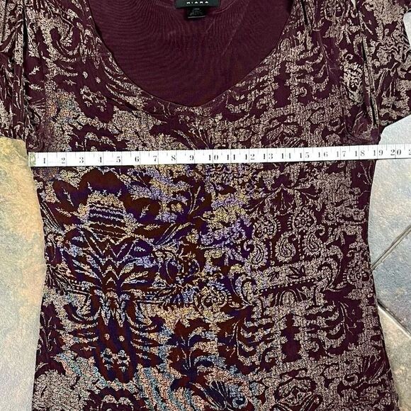 Kiara Floral Stretchy Brown Tan V-Neck Travel Blouse Large - Picture 7 of 10